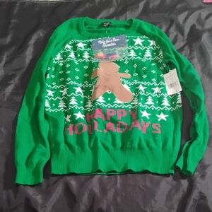 Gold Rush Green Holiday Sweater with Gingerbread Design And Felt Patches